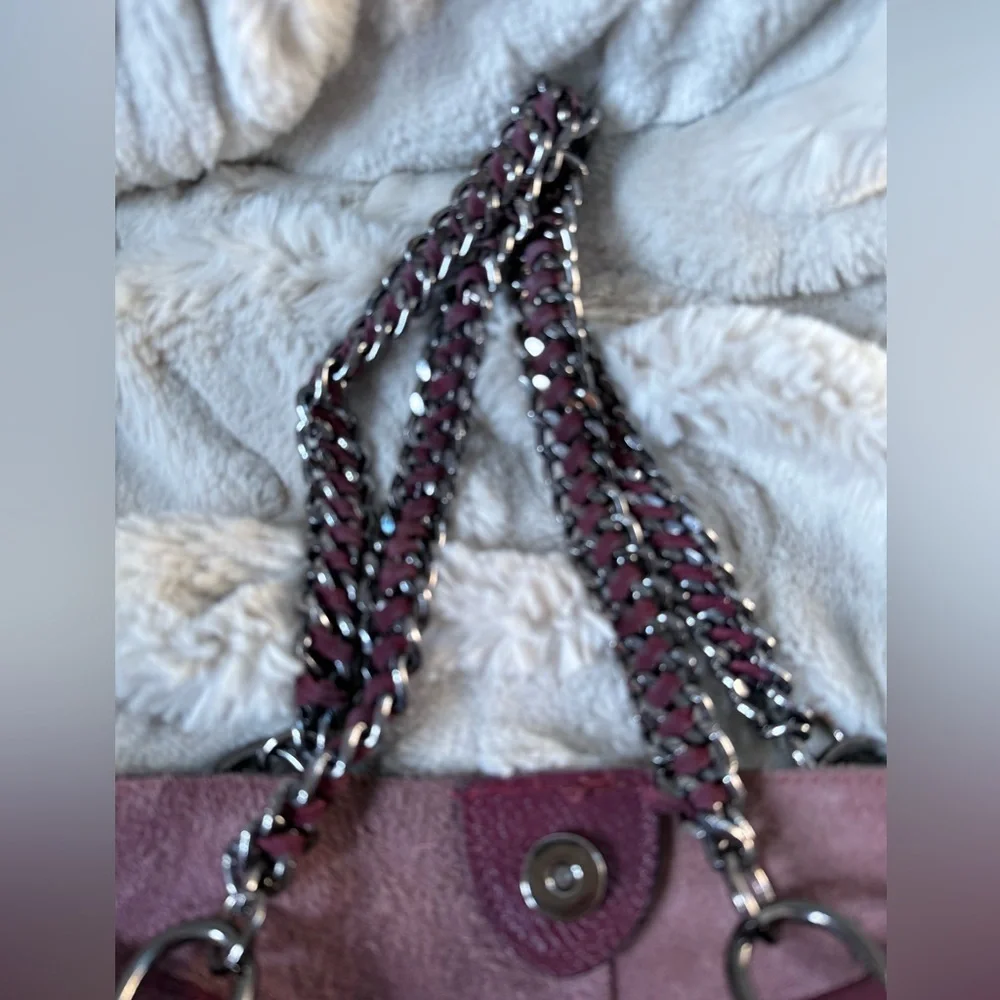 White on 8 Made in Italy Burgundy Leather SatchelTote Bag  Gunmetal Chain Straps